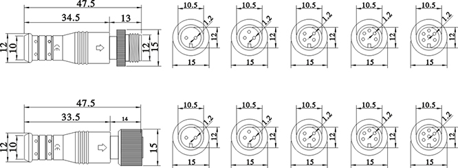 M12六芯防水插頭規(guī)格尺寸圖