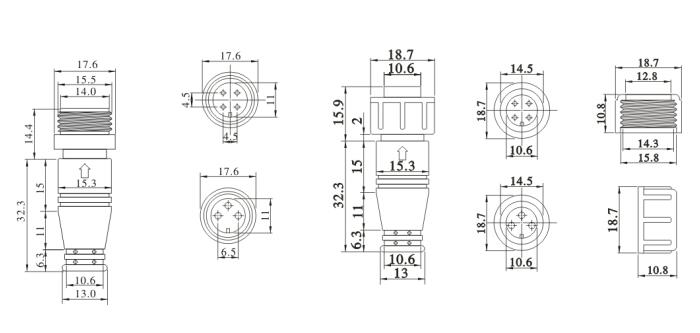 M15防水連接器規(guī)格尺寸圖